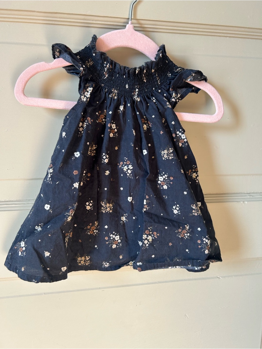 Jamie Kay Navy Floral Ruffle Sleeveless top - 6-12m